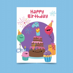 生日快乐矢量卡通贺卡